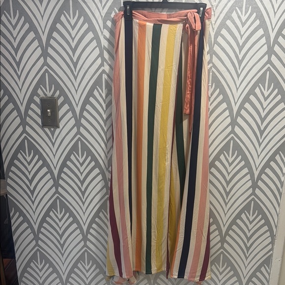 Tularosa Pink and Orange Wrap Maxi Skirt with Tie Front for Resort Wear - Picture 1 of 10